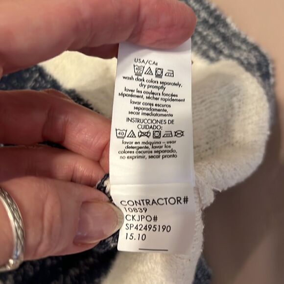 Calvin Klein jeans szS LS grey & white striped sweater sheer back panel EUC - Picture 6 of 7